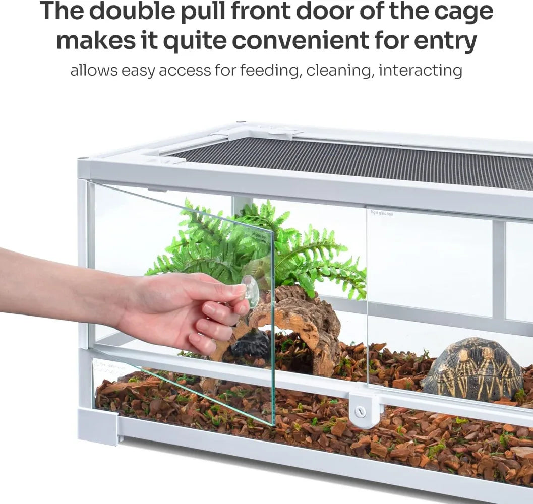 Full Glass Long Tank Reptile Terrarium 20 Gallon Front Opening Terrarium 30" x 12"x 12" for Reptile Pets Gecko Lizard Snake