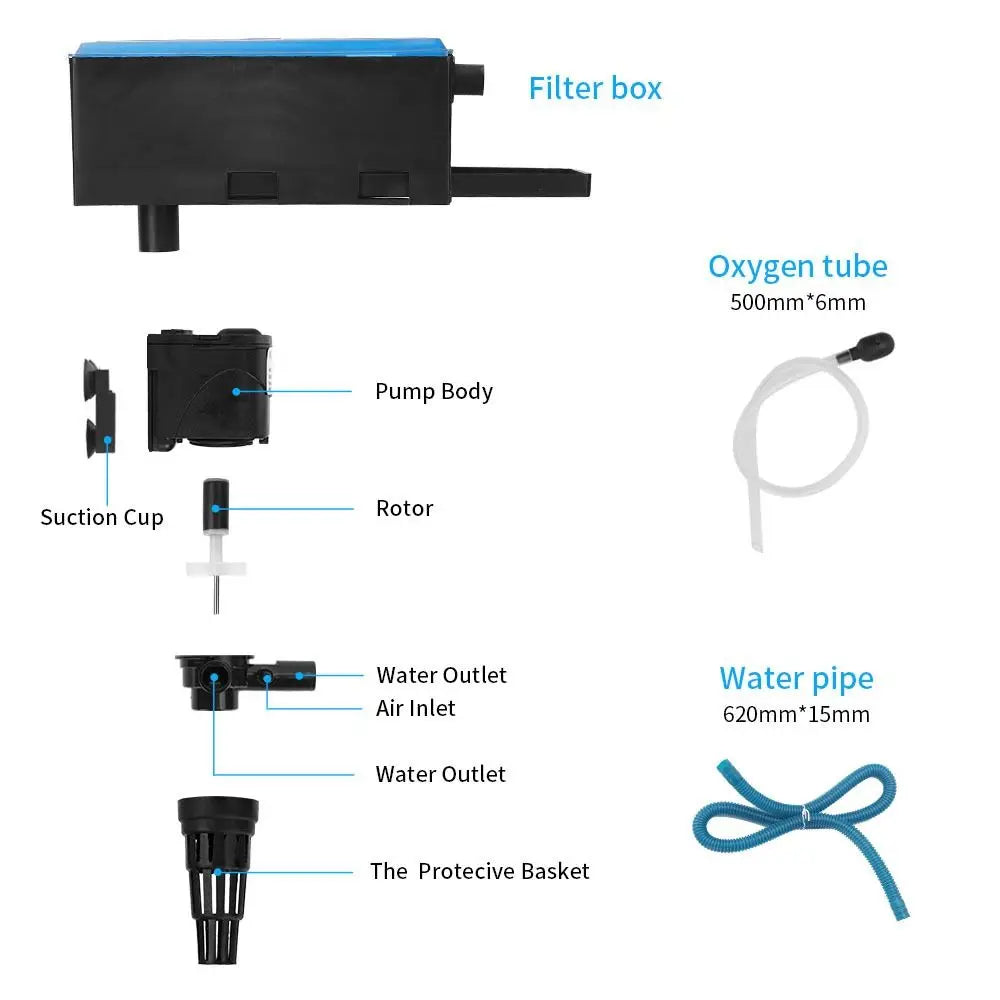 Wall Mounted Fish Tank Filters Built-in Circulating Waterfall Filter Box Silent With Water Pump Circulating Water Purifier