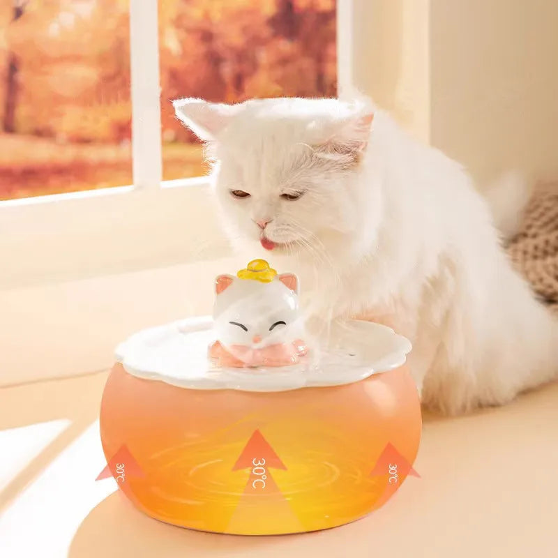 Drinker For Cat Pet Fountain Ceramic Winter Warm, Smart Auto Pet Water Dispenser 30℃ Heated, Cat Drinking Bowls Kitten Water Bowls