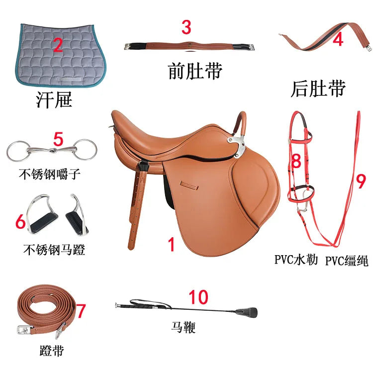 Armrest Full Set Comprehensive Novice Saddle Microfiber Wear-Resistant Horse Harness Equestrian Saddle English Saddle
