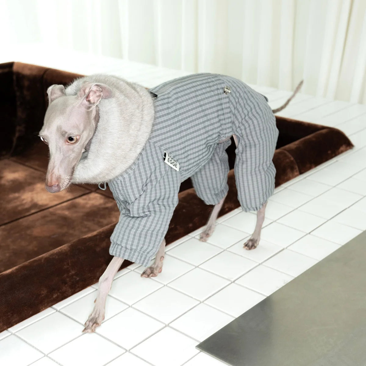 Thick Plaid Down Coat for Dogs in Winter Waterproof Windproof Grey Warm 4-leg Mink Fur Collar Puffer Jacket for Italy Greyhound