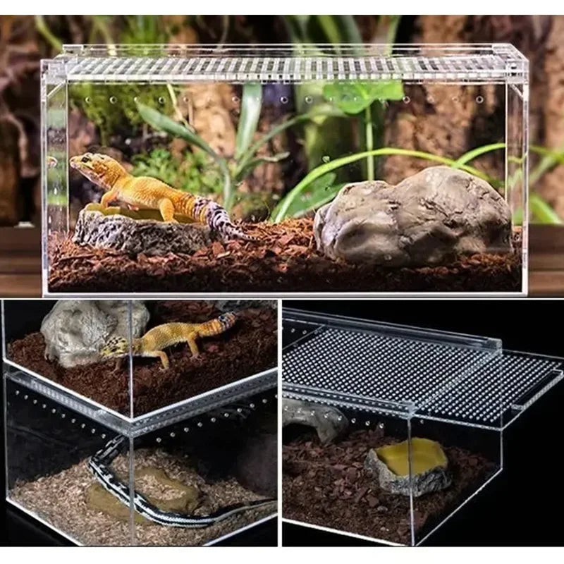 Reptile Anti-Escape Breeding Box Acrylic Transparent Breathable Amphibian Tank for Turtle Spider Lizard Snake Frog Reptiles Cage