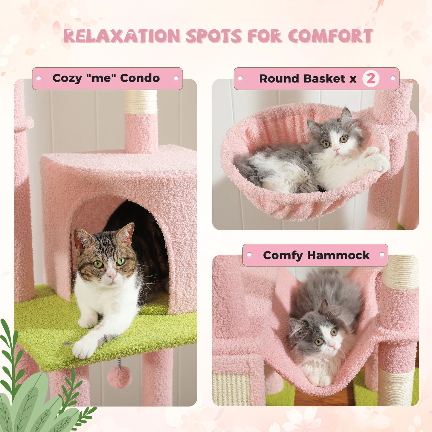 Floor to Ceiling Cat Tree for Indoor, Adjustable Height Tall Cat Tower with Sisal Scratching Post, Cozy Condo Hammock, Cat Toys