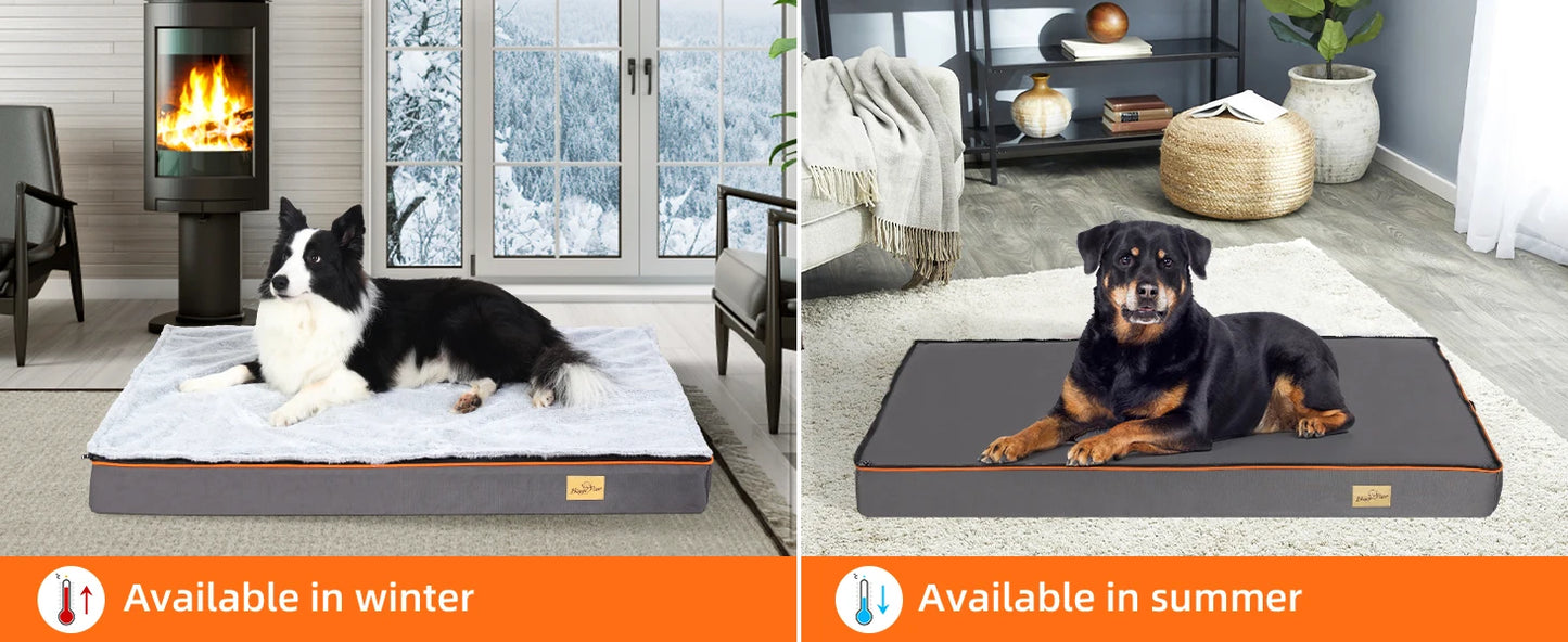Premium Large Orthopedic Memory Foam Dog Bed Waterproof Pet Jumbo Mattress with Orange Trim Washable Water Resistant
