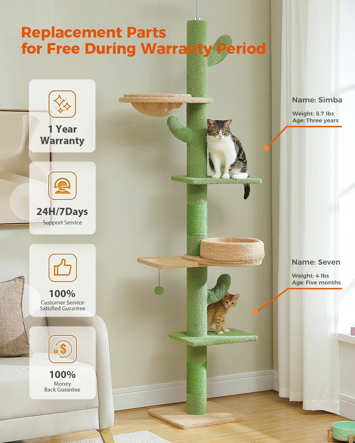 Adjustable Floor-to-Ceiling Vertical Cat Tree Tower Stable Tall Cat Climbing Tree Cat Kittens Cat Toy Suitable for Indoor Cats