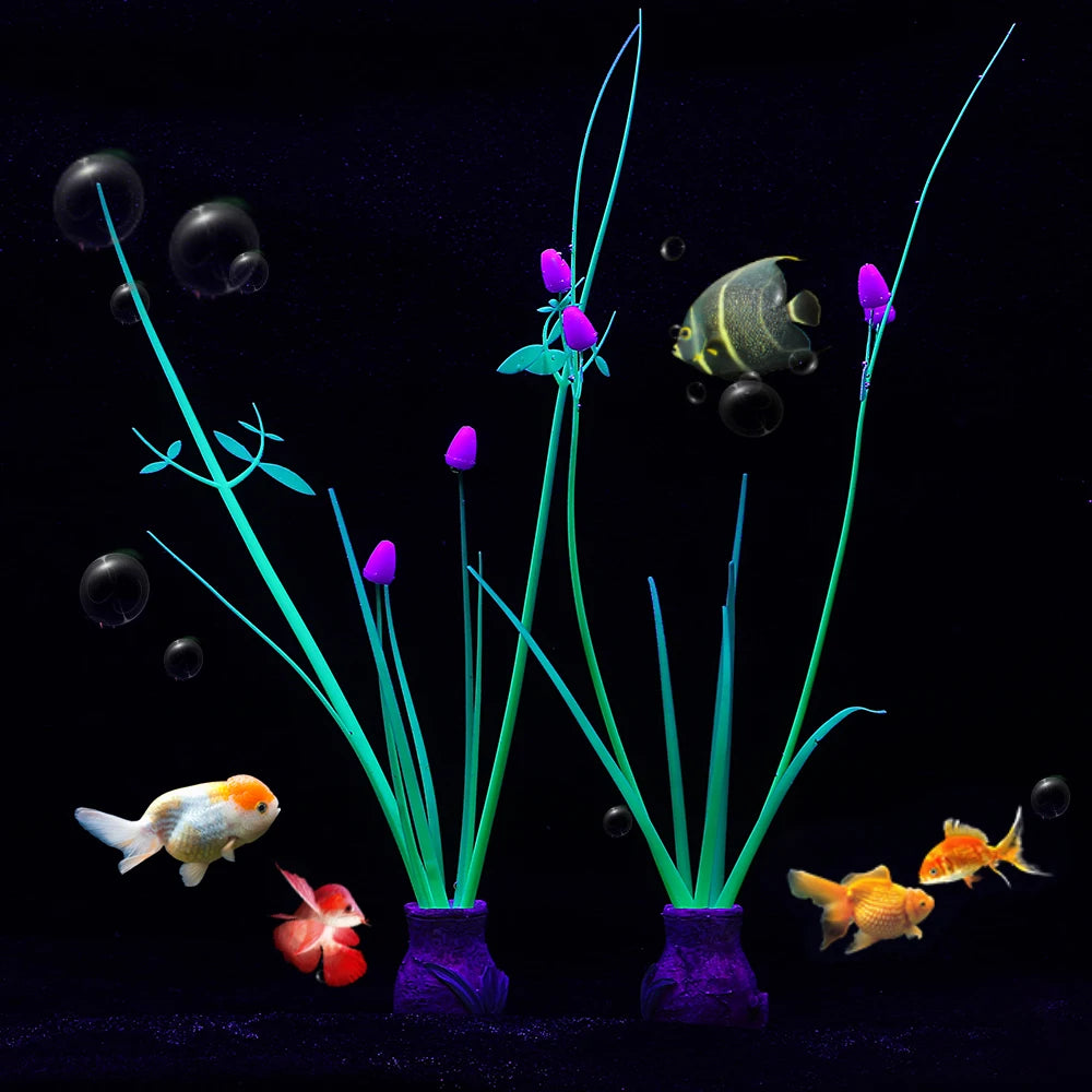 Glow in Dark Coral Orchid Flower – Fluorescent Silicone Aquarium Decor, Fish Tank Ornament for Freshwater & Saltwater