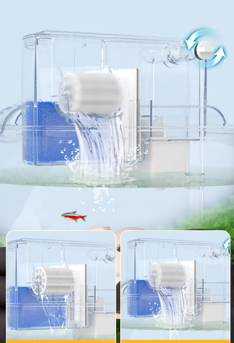 3-IN-1 Circular Fish Tank Filter ,Aquarium Hang on Filter, Water Purification, Waterfall Filter, Top Filter, Aquarium Accessories 4W