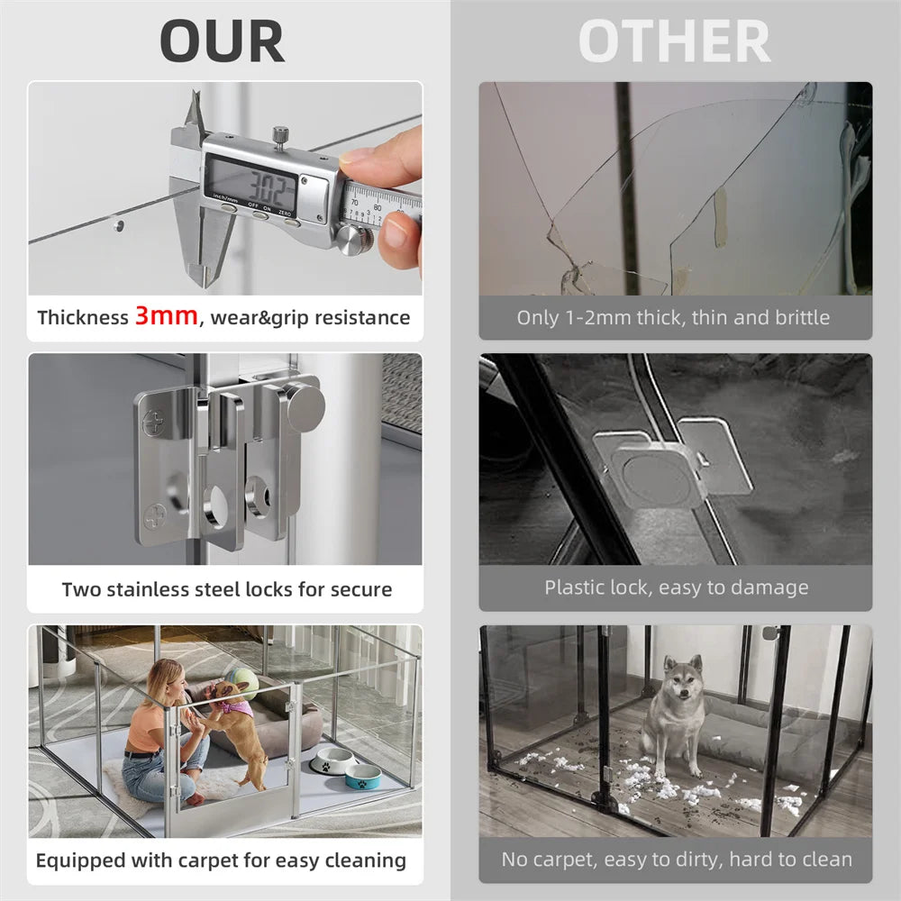 Extra Large Dog Playpen Acrylic Enclosure Pet Animal Bunny Ferrets Dog Fence Cage Whelping Box with Waterproof Fertility Pad
