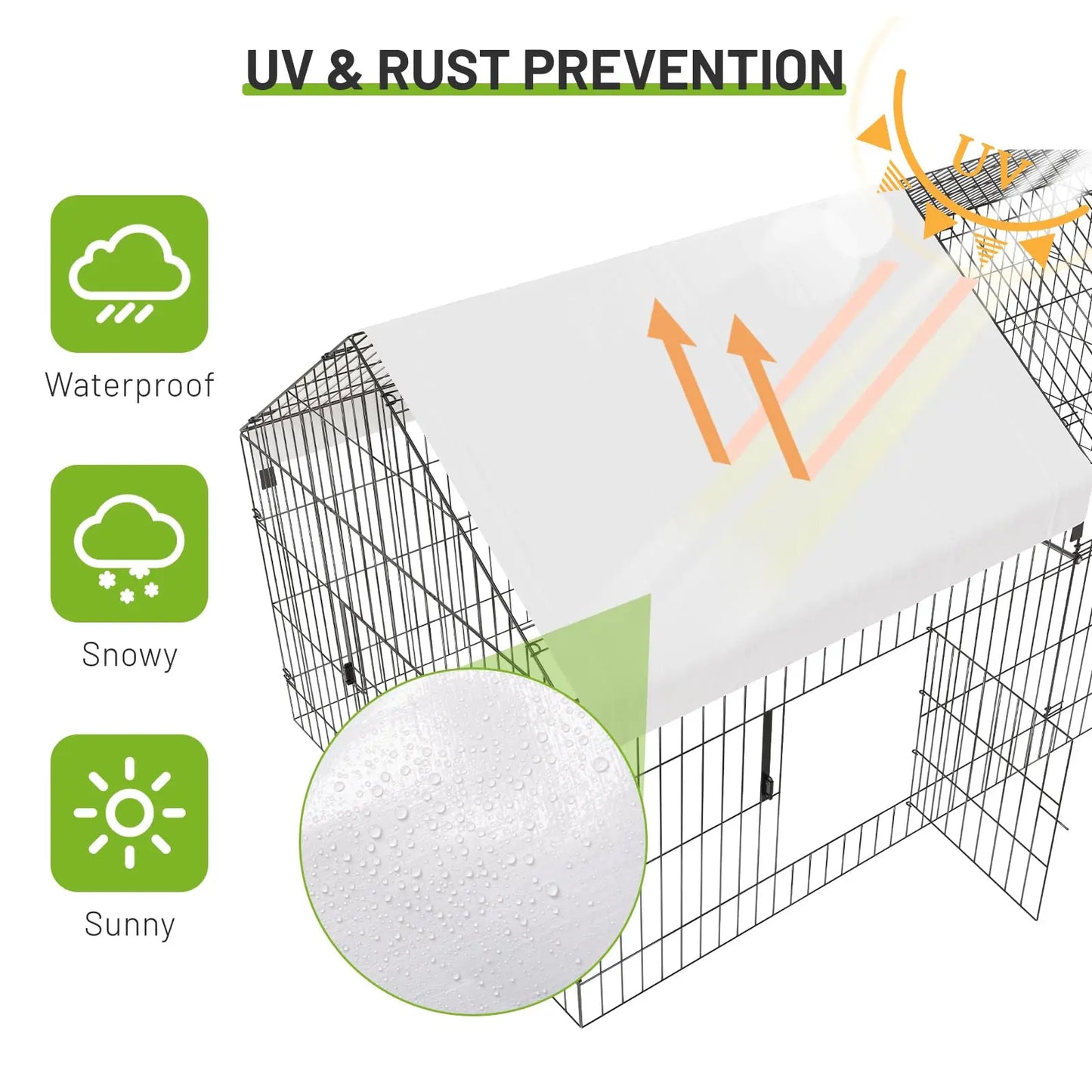 Metal Chicken Coop with Waterproof Cover, Chicken Run Pen for Yard, Outdoor Portable Hen House, Large Animal Cage with 4 Doors
