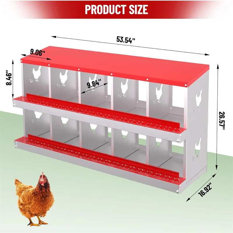 Nesting Boxes for Chickens, Compartment Chicken Nesting Box, Metal Chicken Laying Boxes with Perch, Secure Lid, Versatile Wall