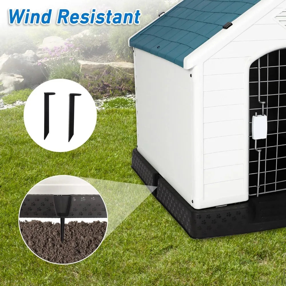 Dog Kennel Outdoor Waterproof Rainproof Pet House Crate with Door Indoor Plastic Puppy Cage, Medium