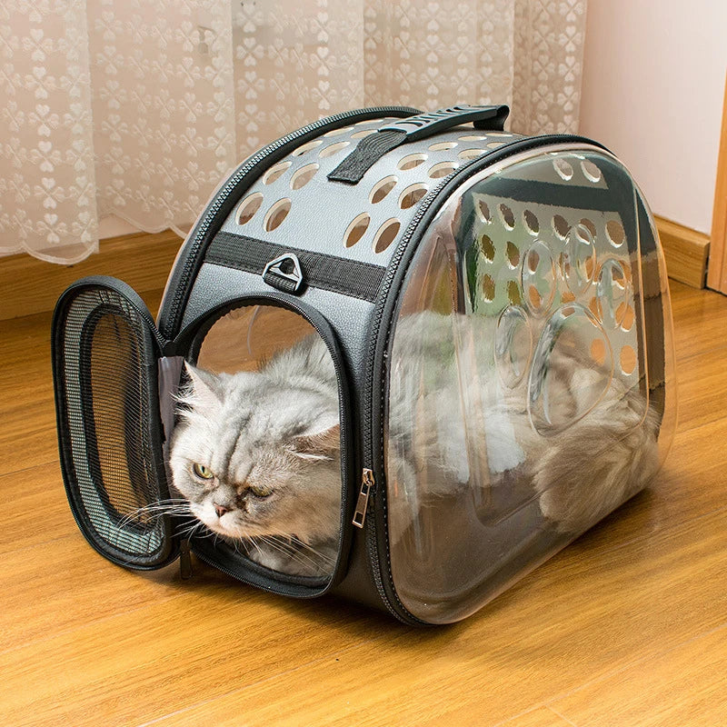 Portable Breathable Pet Carrier Backpack, Outdoor Handbag Transparent Foldable Breathable Pet Travel Shoulder Strap Bag