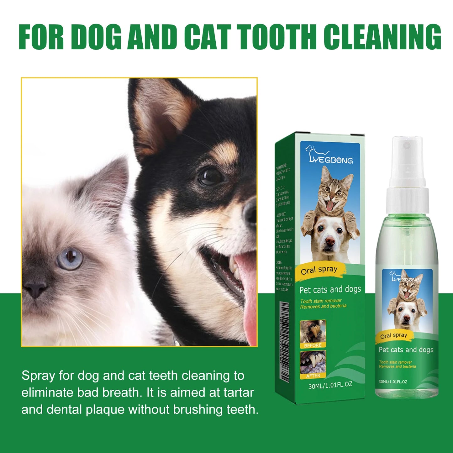 Pet Mint Fresh Breath Spray Cat Dog Oral Cleansing Deodorant Removal Odor Care Spray