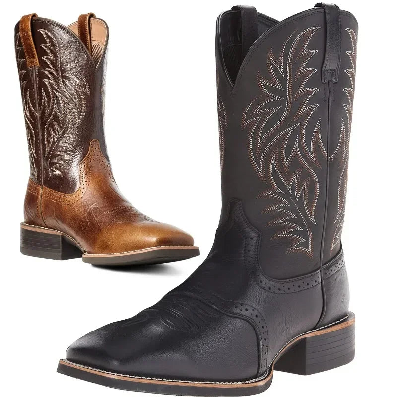 Men High Boots Embroidery Retro Handmade Men's Boots Western Cowboy Boot Pointed Toe Boots Hand Stitching Outdoor Men's Shoes