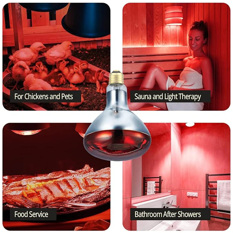 BONGBADA Quartz glass waterproof and explosion-proof E26 E27 Red R40 Infrared Heat Lamp Farm lamp 100W 150W 200W 250W 275W