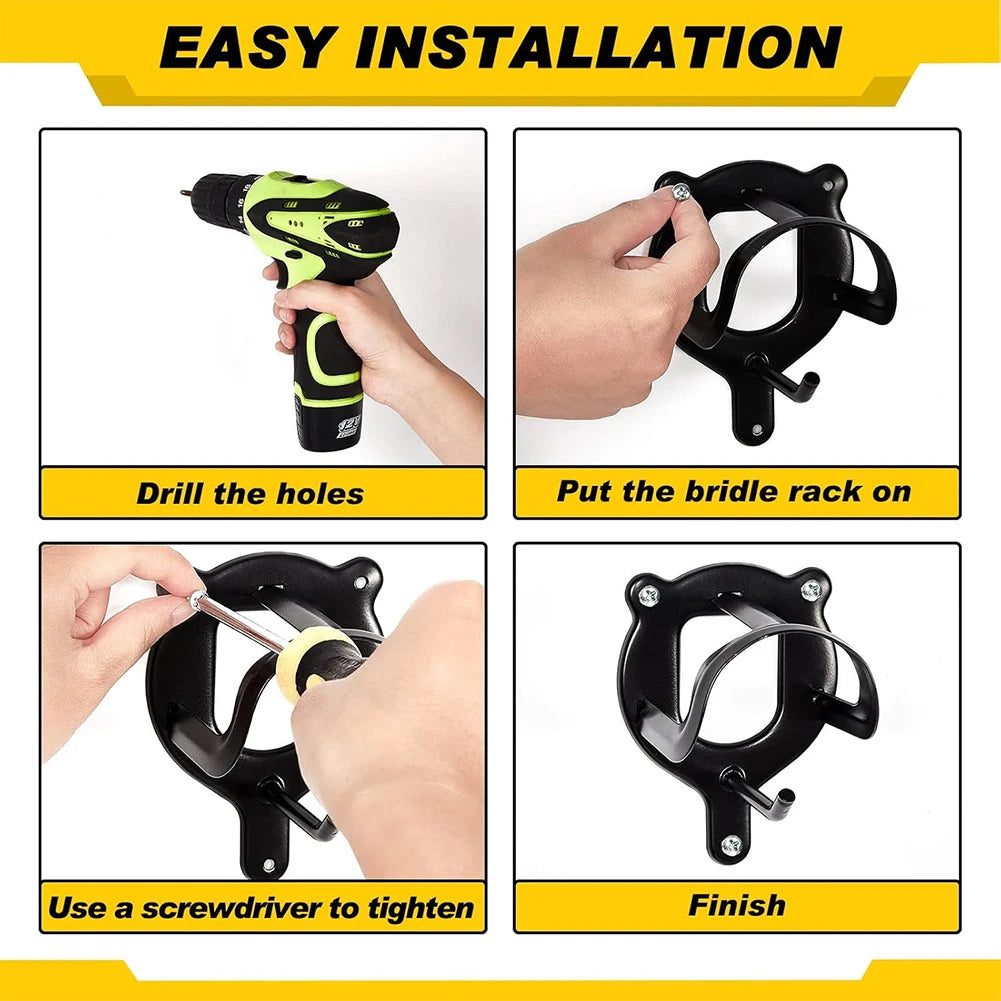 Horse Bridle Rack Metal Horse Tack Storage Halter Hanger with Tubes and Screws Bridle Holder Wall Mounted Horse Barn Supplies