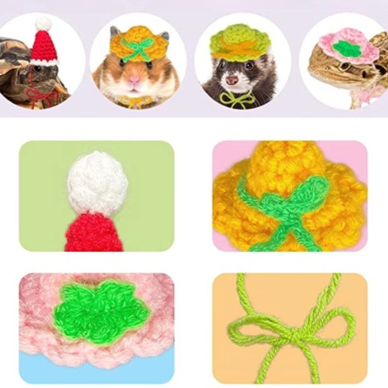 Handmade Knitted Parrot Hat Funny Frog Parrot Hat Small Animal Outfit Suit Adjustable Chin Strap Snake Hat Cute Small Pet Hat