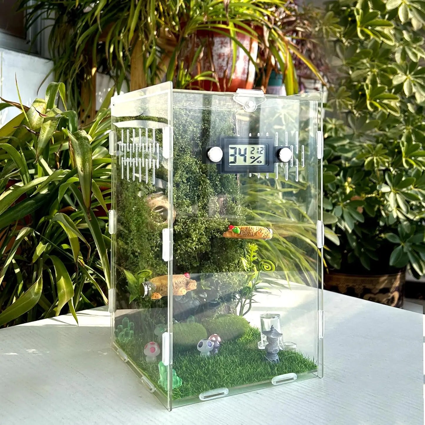 Jumping Spider Enclosure DIY Jumping Spider Insects Habitat with Temperature and Humidity Detector Water Feeder Platform Hide