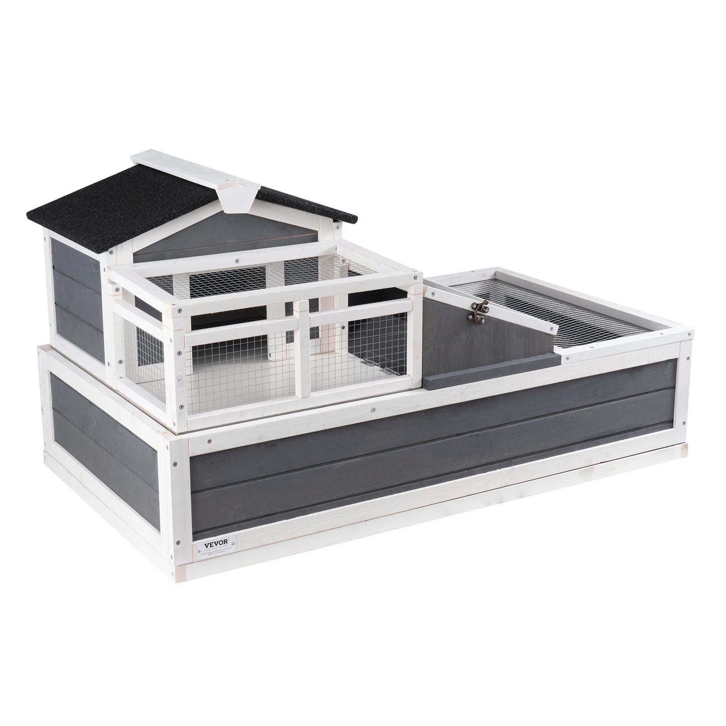 VEVOR 3-Room Tortoise House Tortoise Habitat Wooden Enclosure Indoor & Outdoor Openable Roof Large Reptile Cage 44" x 25.6"x 24"