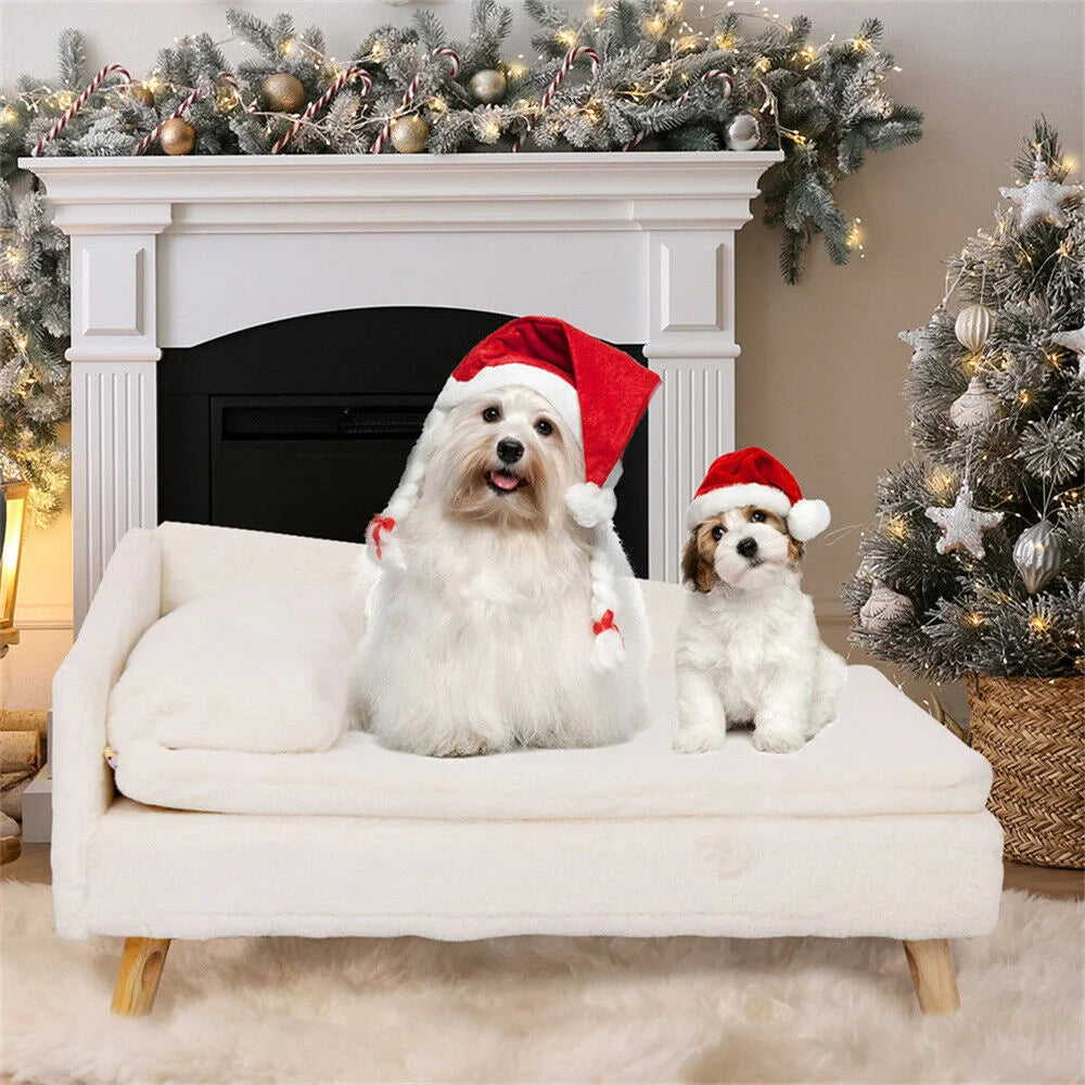 Luxury Elevated Dog  Cat Sofa Bed with Backrest Plush Cushion for Small Medium
