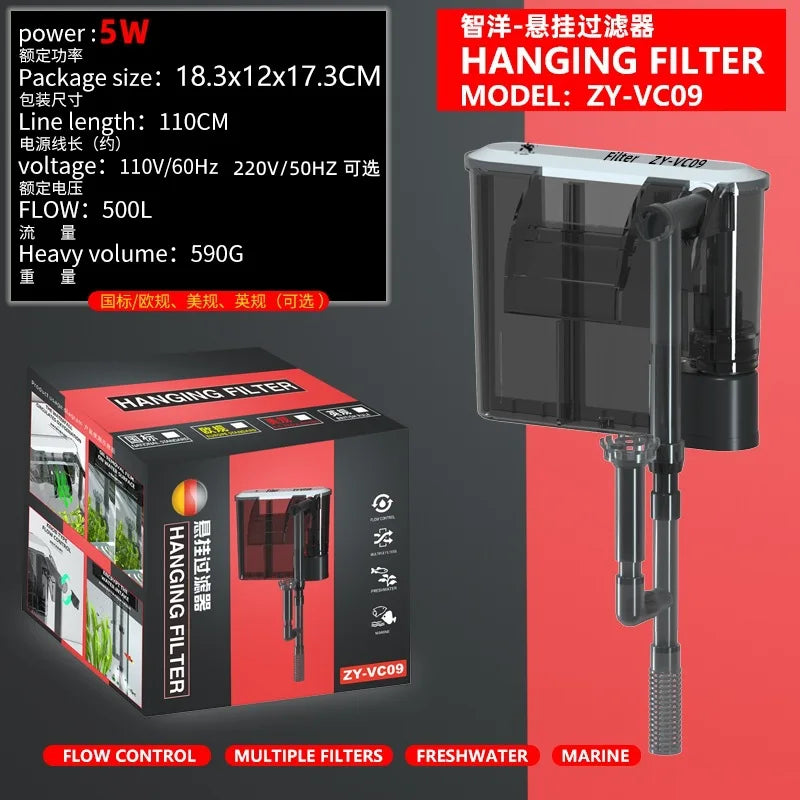 Adjustable Aquarium Filter External Hang on Pump Water Filter Waterfall Submersible Oxygen Small Fish Tank Aquarium Accessories