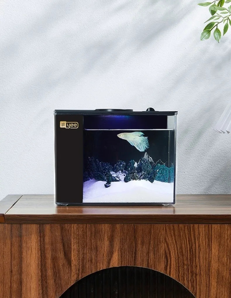 Desktop Fish Tank Betta Goldfish Aquarium with Light and Water Pump Luxury Mini Fishbowl Home Fish Aquatic Pet Decor Terrarium
