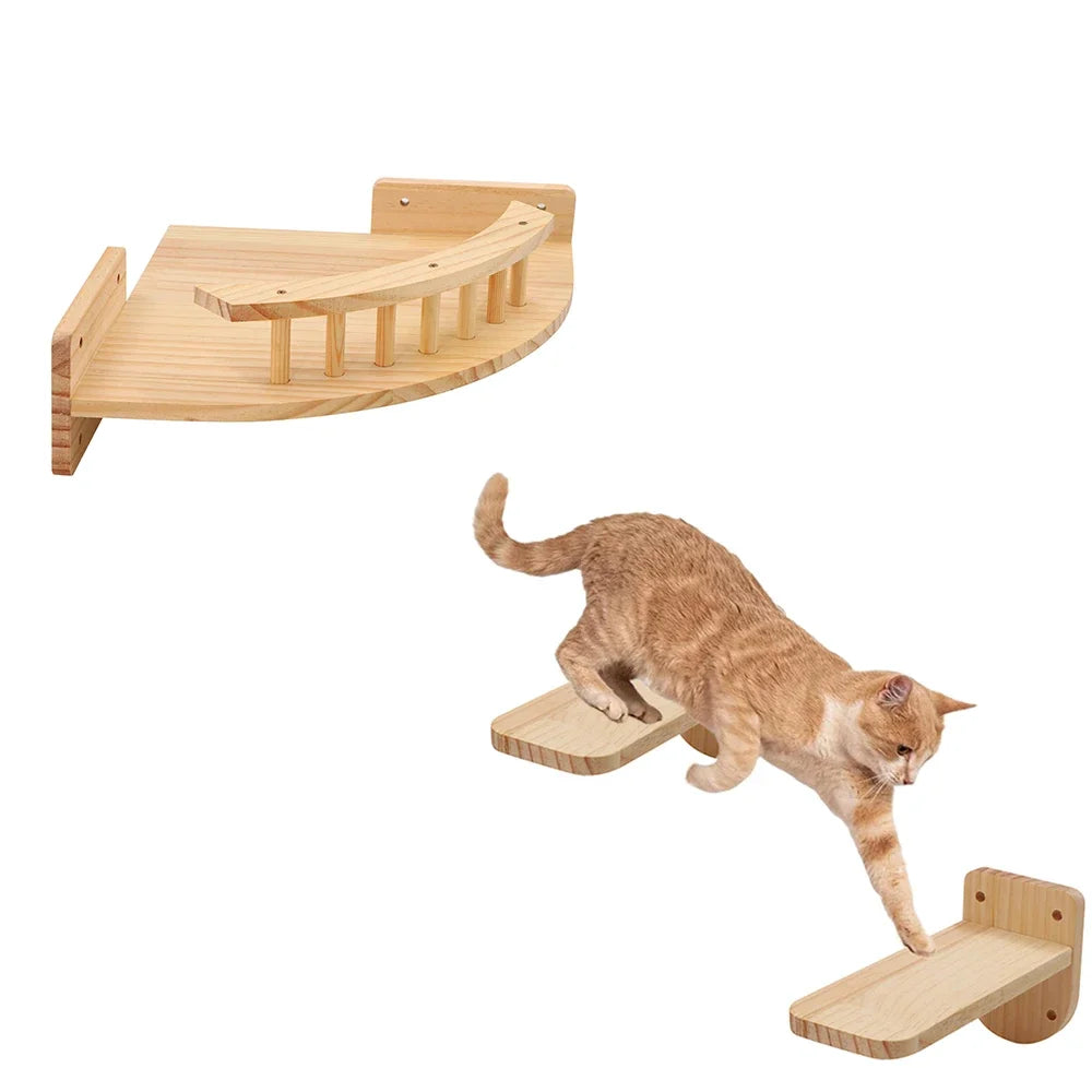 Wooden Cat Climbing Shelves Wall Mounted Cat Tree Sisal Scratching Post Pedal Hammock Indoor Kitten Playground Cats Accessories