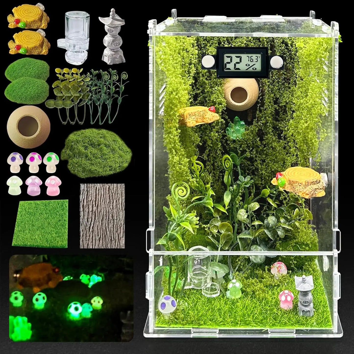 Jumping Spider Enclosure DIY Jumping Spider Insects Habitat with Temperature and Humidity Detector Water Feeder Platform Hide