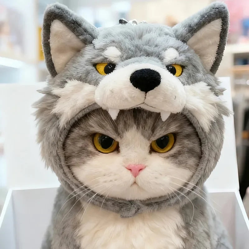Dog and cat wolf head shape hood cute pet doll hood plush doll autumn and winter hood decoration pet supplies