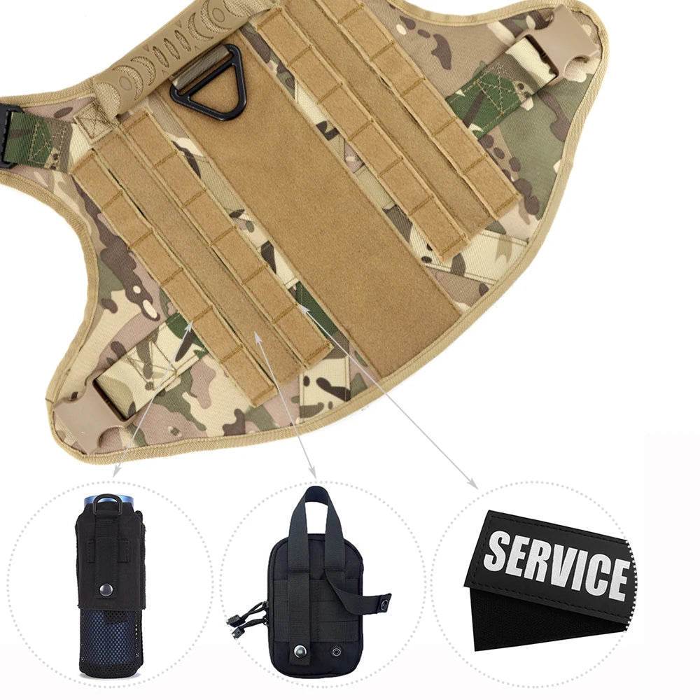 Military Large Dog Harness Collar Leash Bags Patches Set Malinois Training Vests Tactical Dogs Harnesses Accessories