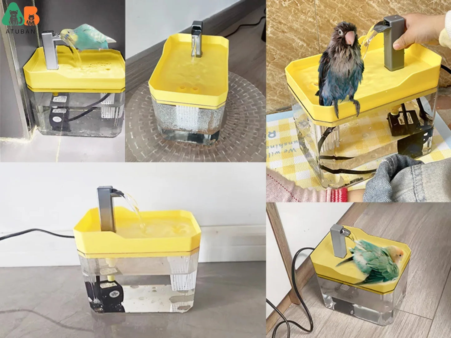 ATUBAN Automatic Parakeet Bird Bath with Pump, Bird Shower Fountain Indoor Bathtub with Running Water, Parrot Bath Tub Faucet