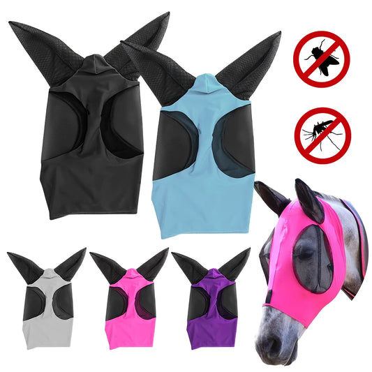 Anti Fly Stretchy Knitted Mesh Mask Breathable Fly Mask Bonnet Net Ear Protection Equine Mask Horse Riding Equestrian Equipment