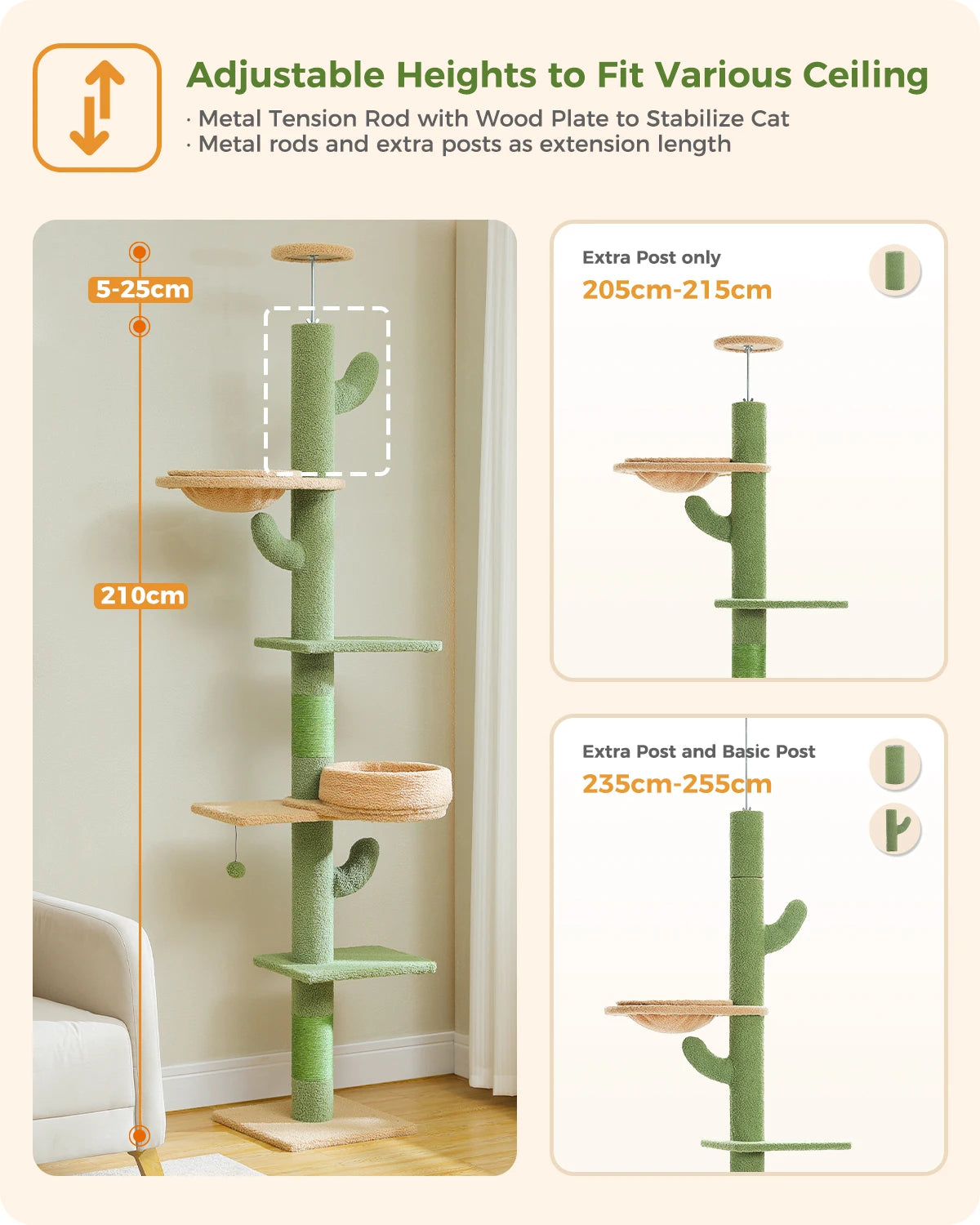 Adjustable Floor-to-Ceiling Vertical Cat Tree Tower Stable Tall Cat Climbing Tree Cat Kittens Cat Toy Suitable for Indoor Cats