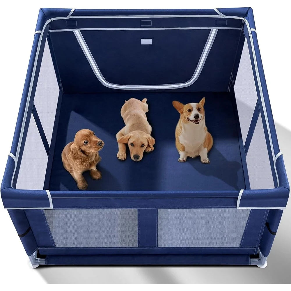Portable Puppy Playpen Indoor Dog Cage Anti-Tipping Exercise Pen Small Pets with Gate Easy Assembly and Safe Design