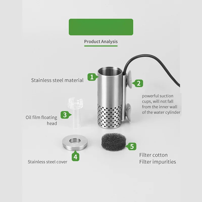 Electric Oil Film Remover Aquarium Skimmer Plant Aquarium Filter Self-priming Floating Head Oil Film Processor Fish Tank Filter