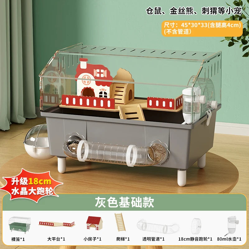 Transparent Acrylic Hamster House, with Tunnel,