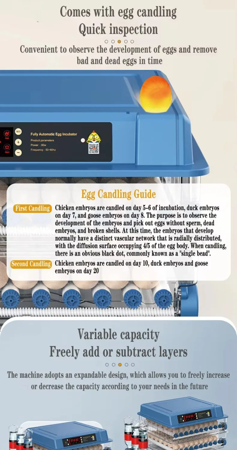 Intelligent Egg Incubator 6/9/12/15/24/36/48/56/64/98/120/128/152/176/192 Eggs for Ostrich Chicken Duck and other Birds