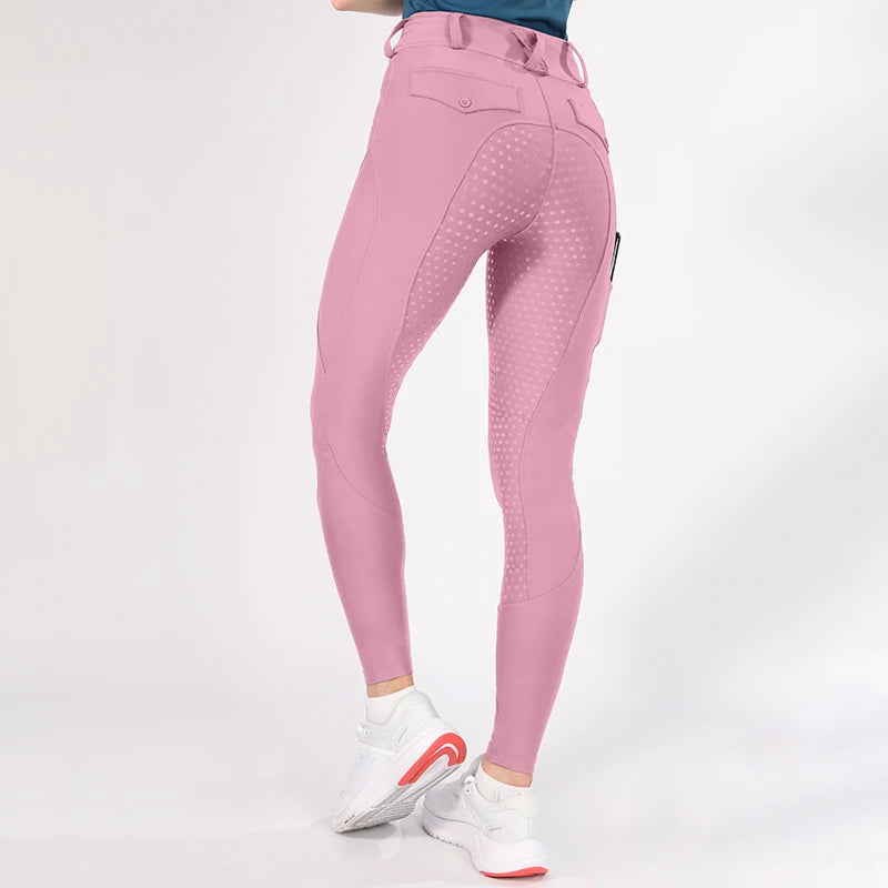 MXLLINA White Horse Riding Pants Women Equestrian Breeches Full Seat Silicone Competition Leggings Anti-pilling Sports Tights