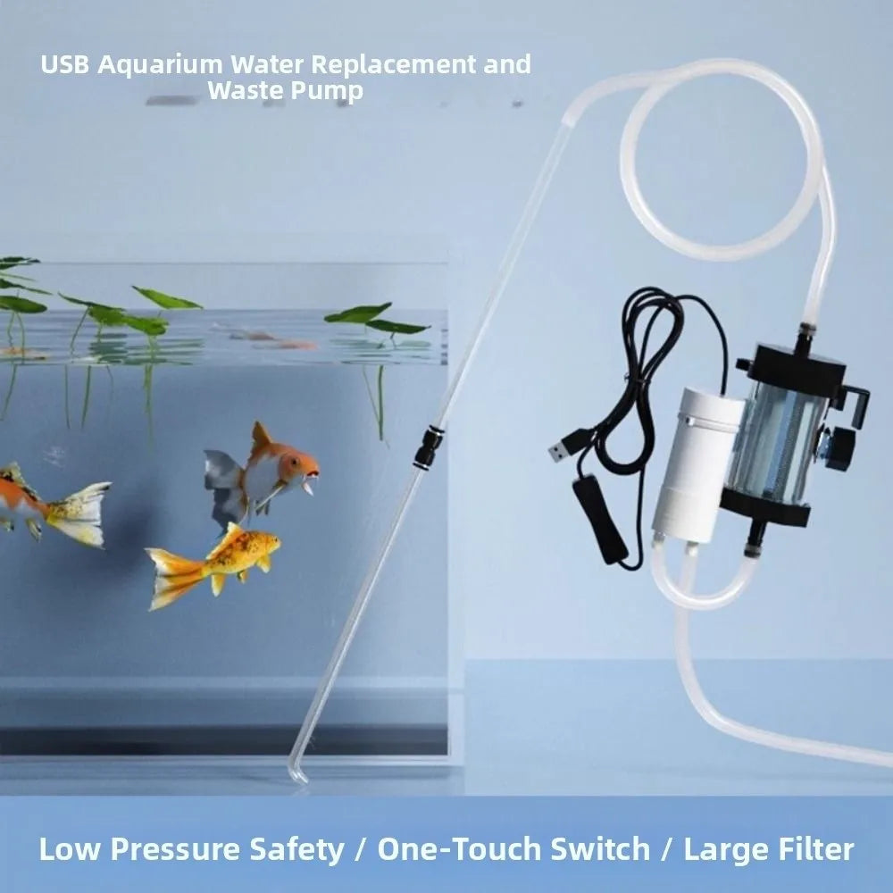 Portable 280GPH Aquarium Water Changer USB Powered Low Noise Aquarium Pump Fish Tank Cleaning For Aquarium