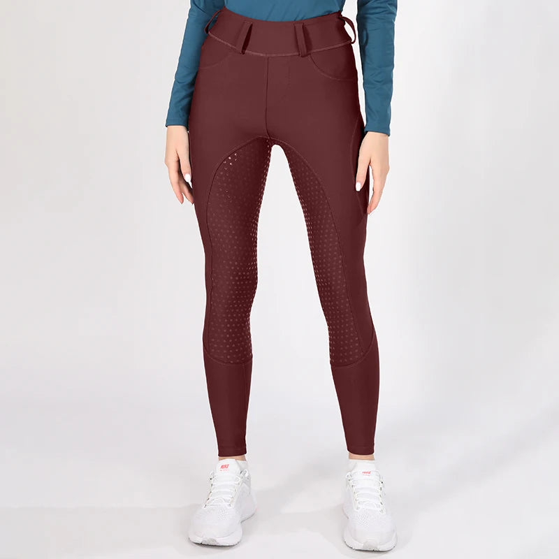 MXLLINA White Horse Riding Pants Women Equestrian Breeches Full Seat Silicone Competition Leggings Anti-pilling Sports Tights
