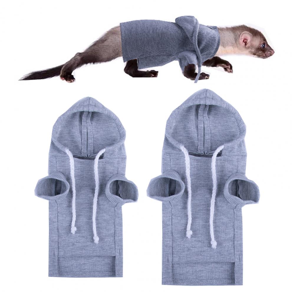 Cute Ferret Hoodie Solid Color Drawstring Hooded Sweatshirt Thick Fluffy Pet Hoodie Foreleg Elastic Hamster Guinea Pig Clothes
