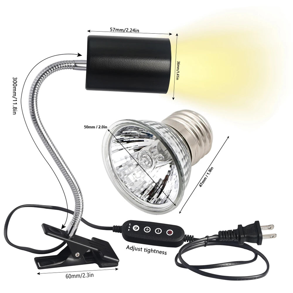 Reptile  Heat Lamp Bulb  Dimmable With Clip-on Dimmable UVA UVB Turtle Tortoises Basking Lights Timing Pet Amphibians Lizards Heating Bulb