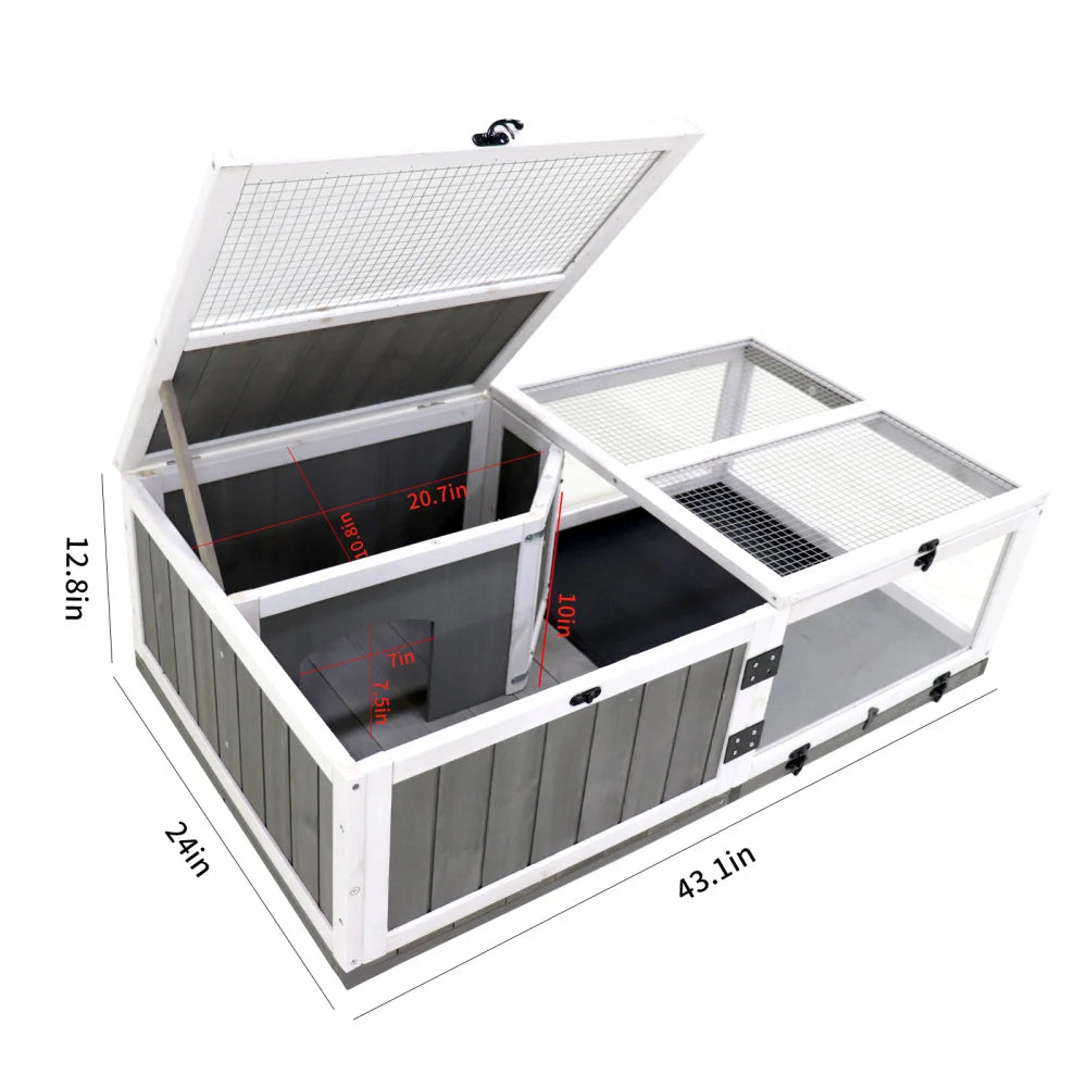 43"Upgrade Waterproof Tray, Activity Tray, Wooden Turtle House Indoor Small Animal Turtle Cage Outdoor Wooden Reptile Cage
