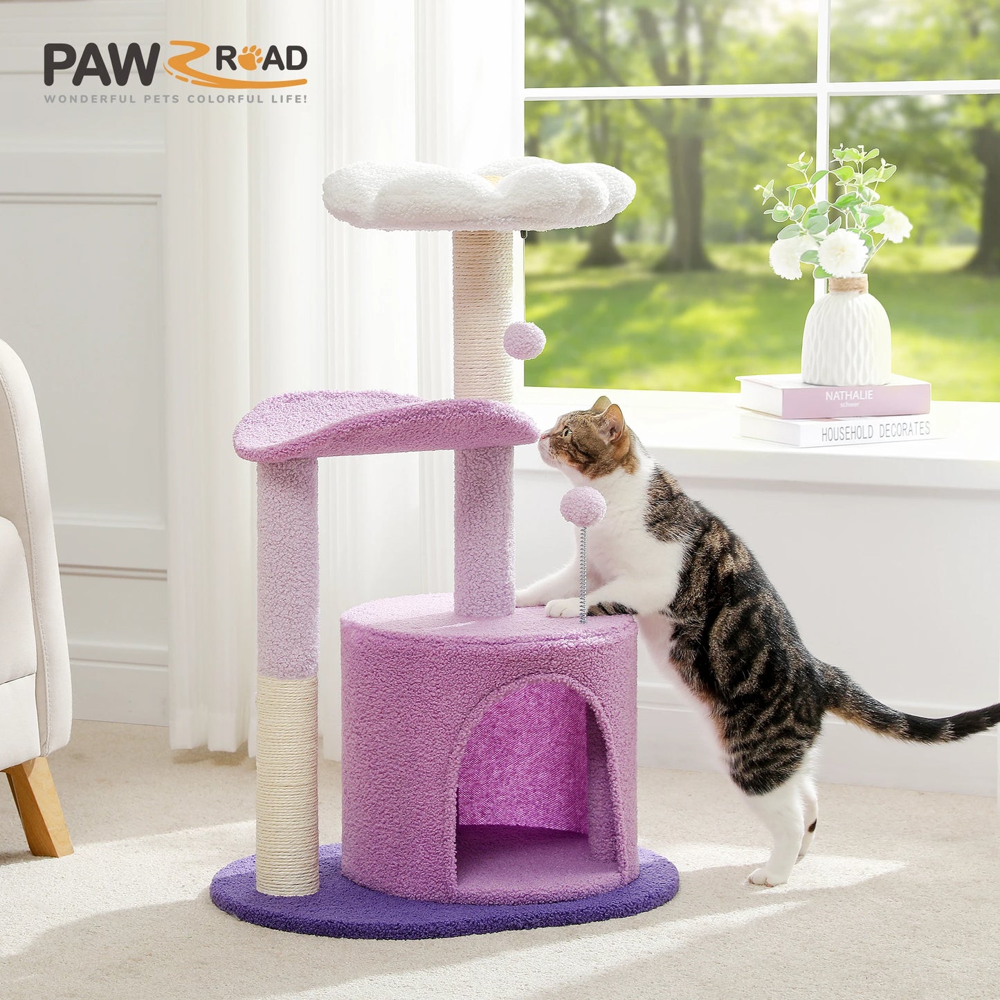 Flower Cat Tree with Natural Sisal Scratching Post, Cozy Cat Condo, Top Perch, Small Cat Tower for Small Indoor Cats