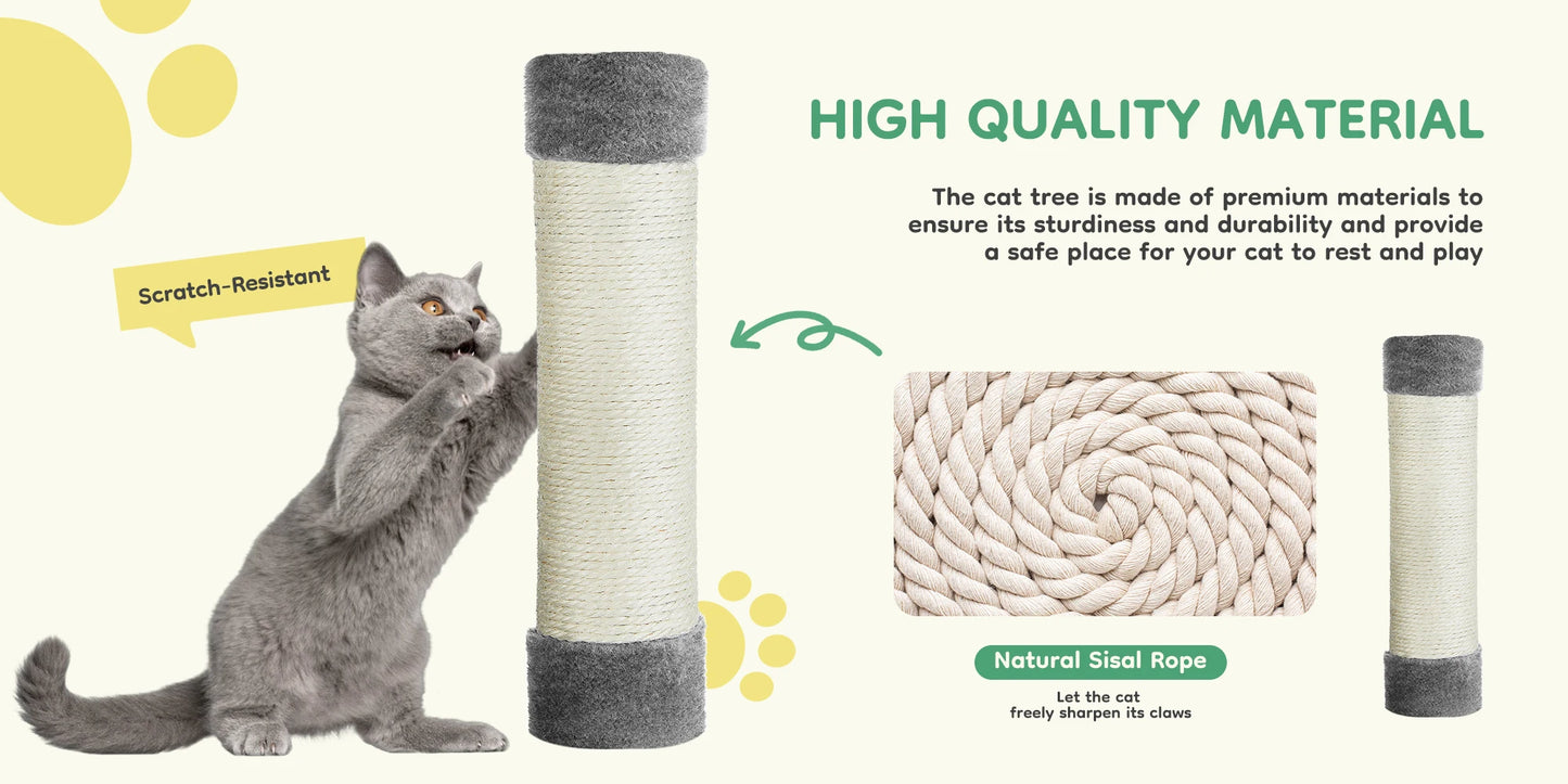 JHK 44In Cat Tree Tall Multi-Cat Climbing Tower for Pet Furniture Natural Sisal Scratching Posts Stable Pet House  for Indoor Cat
