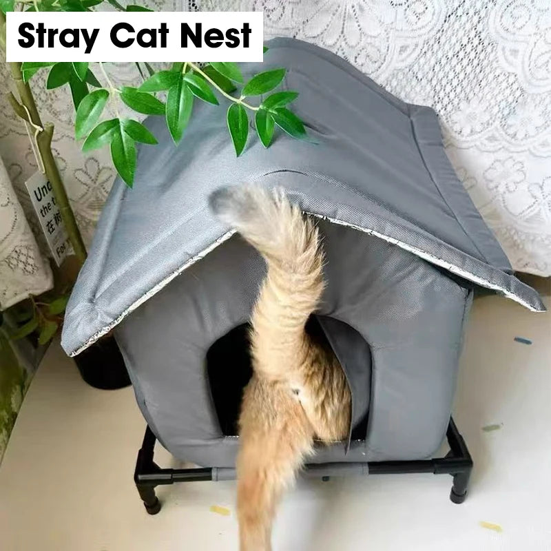All-Weather Stray Cat House, Winter Warm Insulated Waterproof Shelter, Foldable Washable Outdoor Kennel for Cats