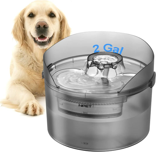 NPET DF30 Large Automatic Dog Water bowl 2 Gallon/270oz/8L with Splatter Guard for Large Dogs