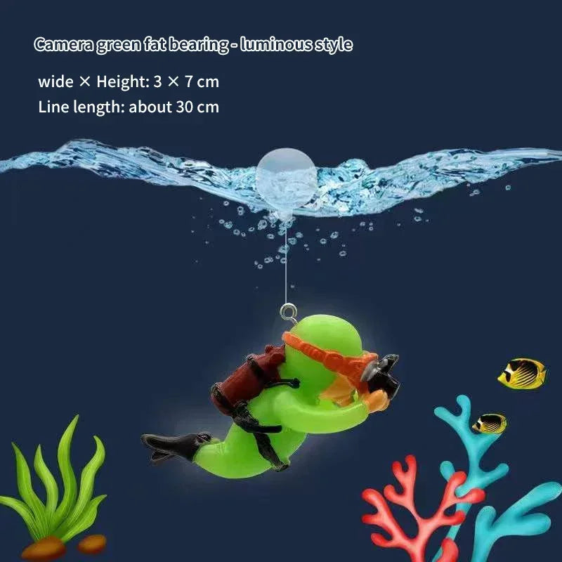 Fish Tank Decoration Luminous Green Mini Floating Diver Aquarium Ornaments Cute Small Floating Diver Aquarium Accessories