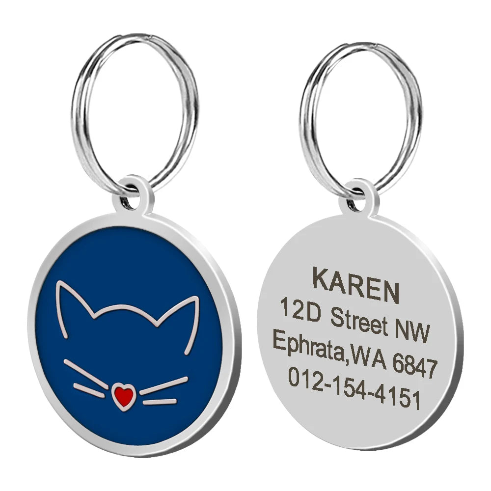 Cute Cat Tag Small Dog ID Tags Free Engraved Name Cats Kitten Name Tag Anti-lost Pet Collar Pendant Fish Shape & Cat Face Tags