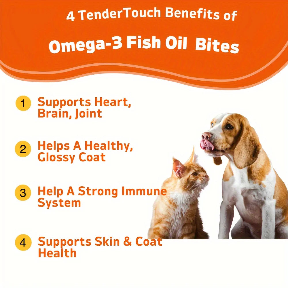 240 Chews - 2 Pack (2 x 180g/6.35oz) 360g/12.7oz - TenderTouch Omega 3 Fish Oil Supplement for Dogs & Cats, Omega 3 Fish Oil